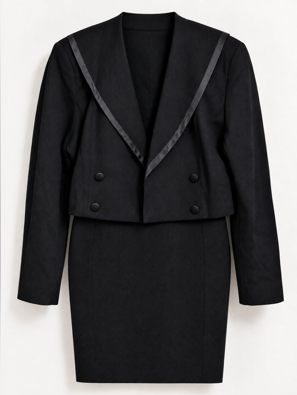 Vintage Tahari Retro Wool Jacket and Skirt Suit In Rich Black